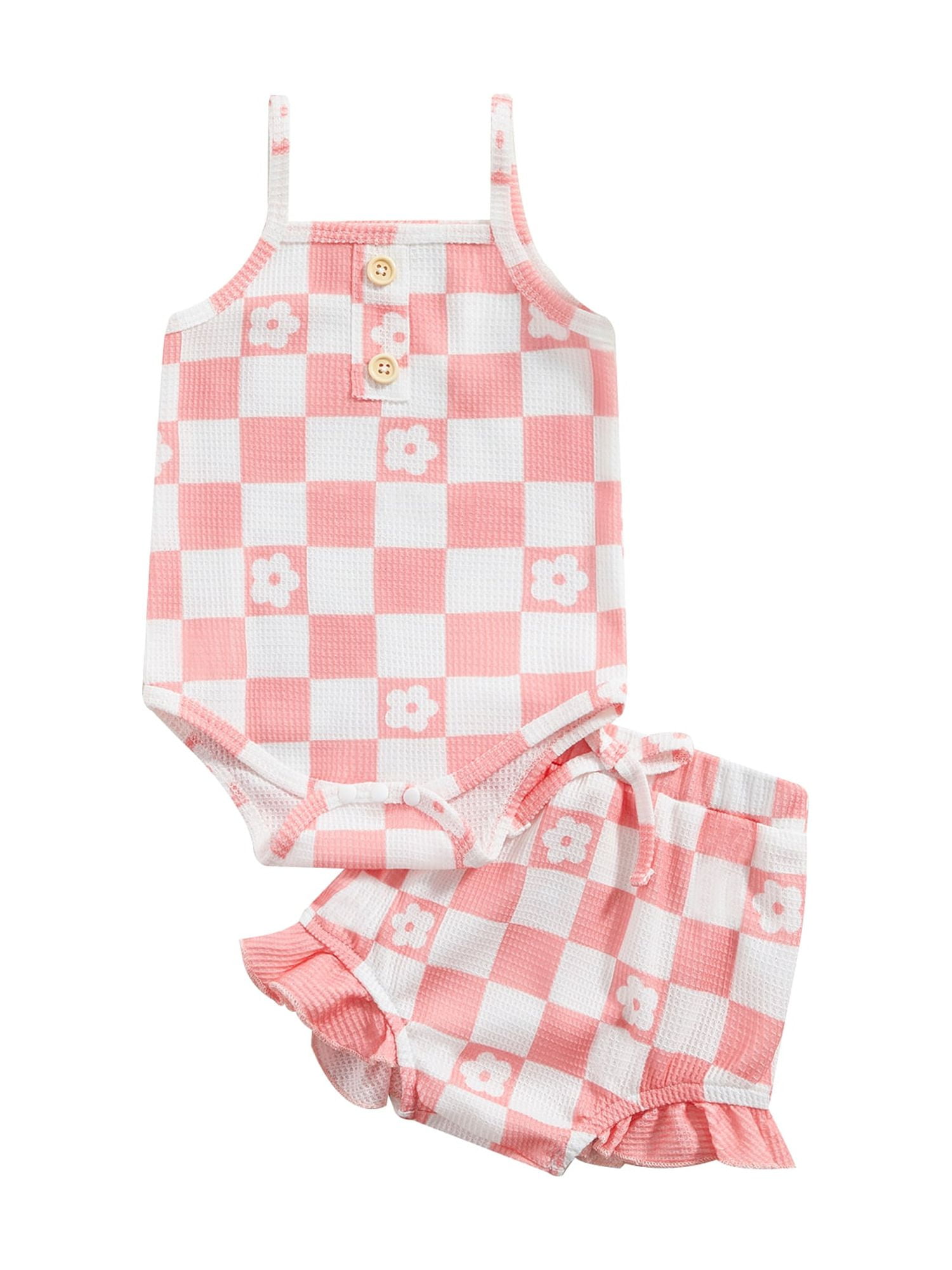 Bagilaanoe 2pcs Newborn Baby Girl Short Pants Set Checkerboard