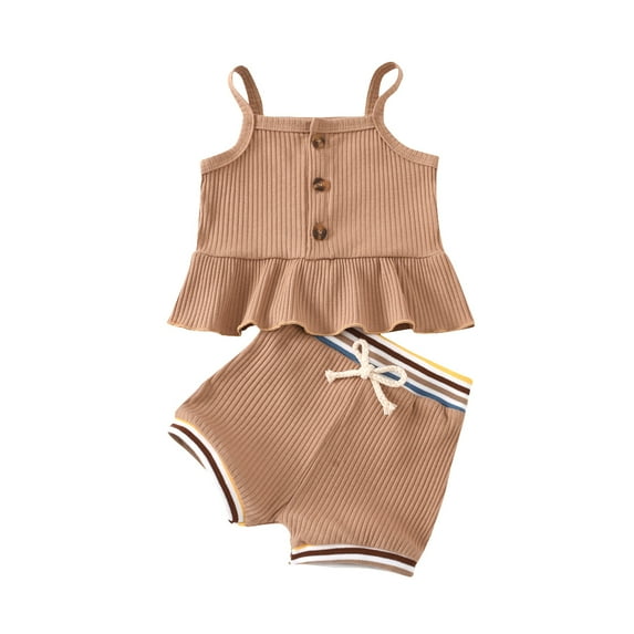 Bagilaanoe 2pcs Newborn Baby Girl Short Pants Set OSleeveless Ruffle Tank Tops + Shorts 6M 9M 12M 18M Infant Casual Summer Outfits
