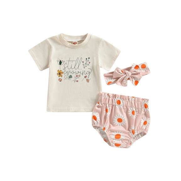 Bagilaanoe 2pcs Newborn Baby Girl Short Pants Set Short Sleeve Letter Print T Shirt Tops Floral Shorts Headband 6M 12M 18M 24M Infant Casual Summer Outfits