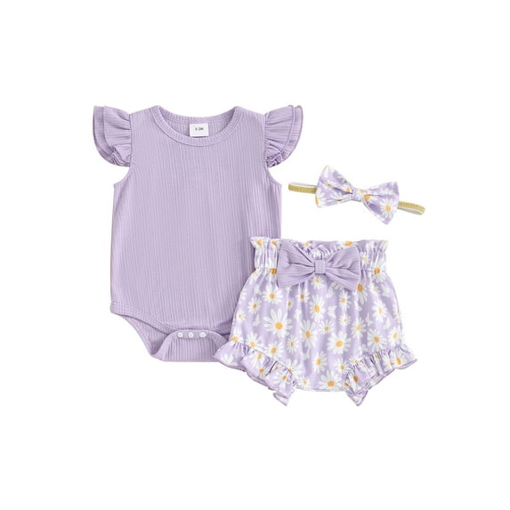 Bagilaanoe 2pcs Newborn Baby Girl Shorts Set Fly Sleeve Romper Tops + Shorts + Headband 3M 6M 9M 12M 18M Infant Casual Summer Clothes
