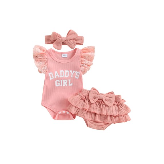 Bagilaanoe 2pcs Newborn Baby Girl Shorts Set Flying Sleeve Letter Print Romper Tops + Ruffle Shorts 3M 6M Infant Casual Summer Clothes