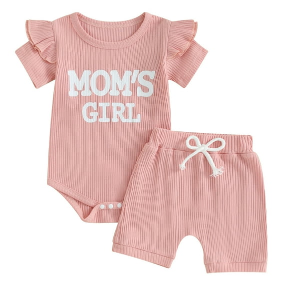Bagilaanoe 2pcs Newborn Baby Girl Shorts Set Short Sleeve Letter Print Romper Tops + Shorts 3M 6M 12M 18M Infant Casual Summer Clothes