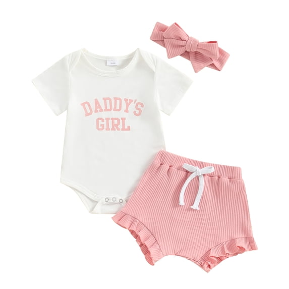 Bagilaanoe 2pcs Newborn Baby Girl Shorts Set Short Sleeve Letter Print Romper Tops + Shorts + Hairband 3M 6M 12M 18M Infant Casual Summer Clothes