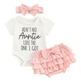 thumbnail image 1 of Bagilaanoe 2pcs Newborn Baby Girl Shorts Set Short Sleeve Letter Print Romper Tops + Shorts + Headband 3M 6M 12M 18M Infant Casual Summer Clothes, 1 of 8
