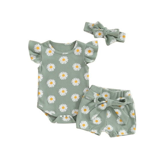 Bagilaanoe 2pcs Newborn Baby Girl Shorts Set Short Sleeve Print Romper Tops + Shorts + Headband 3M 6M 12M 18M Infant Casual Summer Clothes