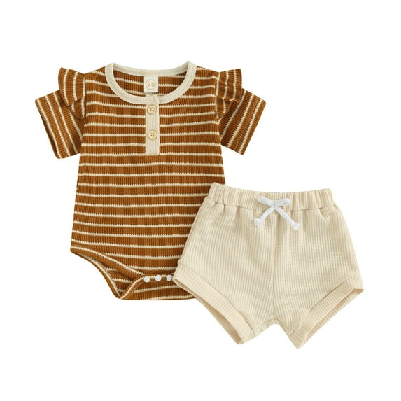 Bagilaanoe 2pcs Newborn Baby Girl Shorts Set Short Sleeve Striped Print Romper Tops + Shorts 3M 6M 12M 18M Infant Casual Summer Clothes