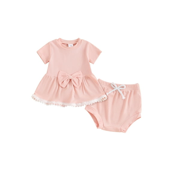 Bagilaanoe 2pcs Newborn Baby Girl Shorts Set Short Sleeve T-Shirts Tops   Ribbed Shorts 6M 12M 18M 24M Infant Casual Summer Clothes