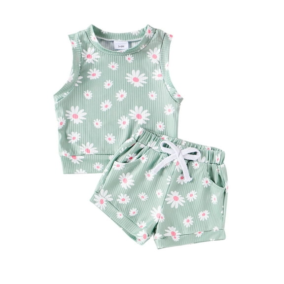 Bagilaanoe 2pcs Newborn Baby Girl Shorts Set Sleeveless Daisy Print Tank Tops   Shorts 3M 6M 9M 12M 18M 24M Infant Casual Summer Clothes
