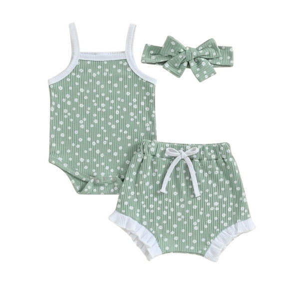 Bagilaanoe 2pcs Newborn Baby Girl Shorts Set Sleeveless Floral Print Rompers Tops + Shorts + Headband 3M 6M 12M 18M Infant Casual Summer Clothes
