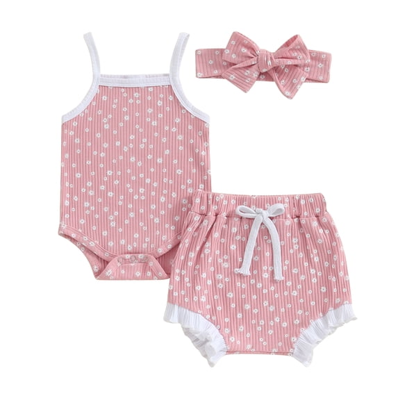 Bagilaanoe 2pcs Newborn Baby Girl Shorts Set Sleeveless Floral Print Rompers Tops + Shorts + Headband 3M 6M 12M 18M Infant Casual Summer Clothes