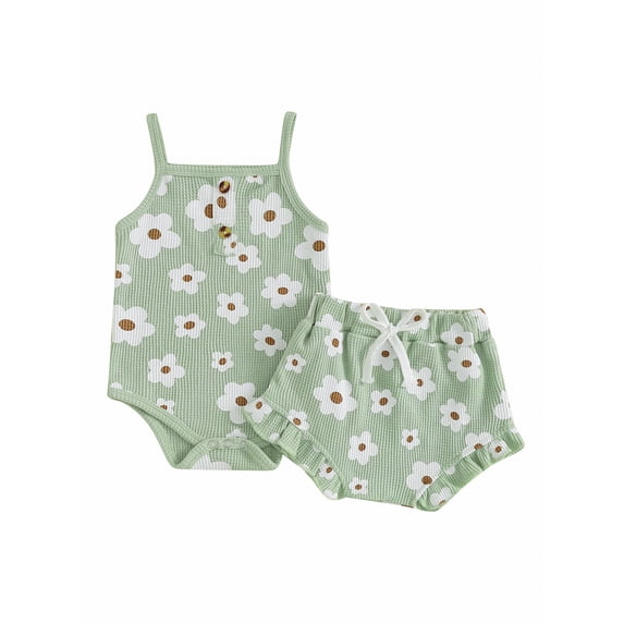 Bagilaanoe 2pcs Newborn Baby Girl Shorts Set Sleeveless Floral Romper Tops + Ruffled Shorts 3M 6M 12M 18M Infant Casual Summer Clothes