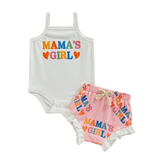 Bagilaanoe 2pcs Newborn Baby Girl Shorts Set Sleeveless Letter Print Romper Tops   Ruffle Shorts 3M 6M 12M 18M Infant Casual Summer Clothes