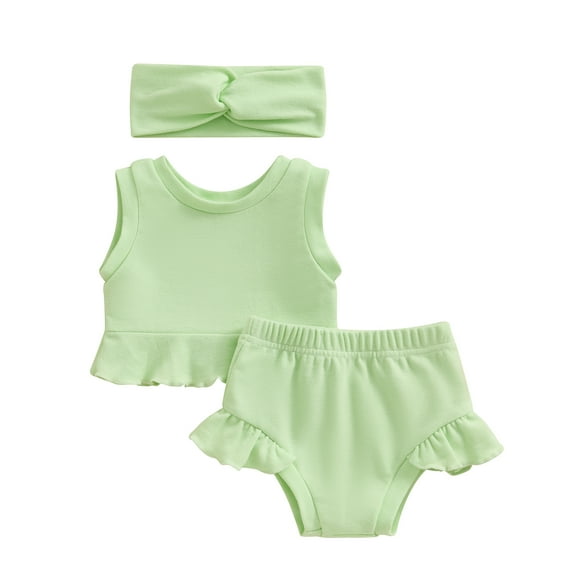 Bagilaanoe 2pcs Newborn Baby Girl Shorts Set Sleeveless Tank Tops   Ruffle Shorts   Headband 3M 6M 9M 12M Infant Casual Summer Clothes