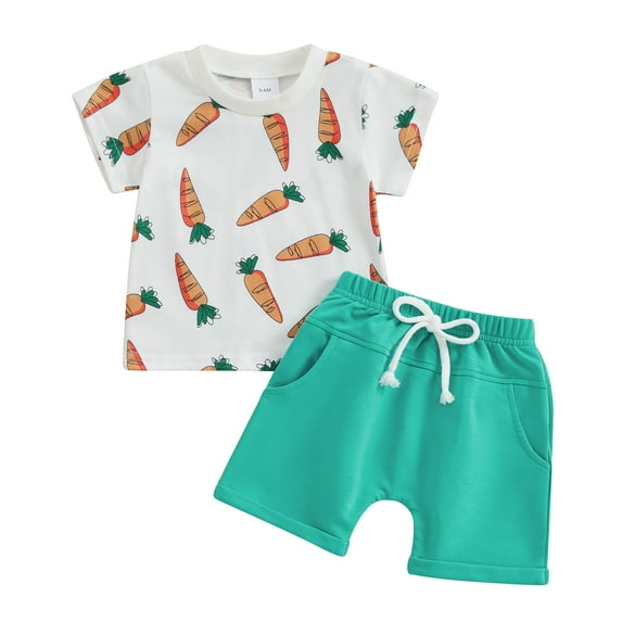 Bagilaanoe 2pcs Newborn Easter Outfits Baby Boy Shorts Set Short Sleeve Print T Shirt Tops + Shorts 3M 6M 12M 18M 24M Infant Casual Summer Clothes