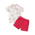 thumbnail image 1 of Bagilaanoe 2pcs Toddler Baby Boy Boy Valentine’s Day Outfits Shorts Set Short Sleeve Heart Print Shirt Tops + Shorts 6M 12M 18M 24M 3T 4T Kids Casual Summer Clothes, 1 of 8