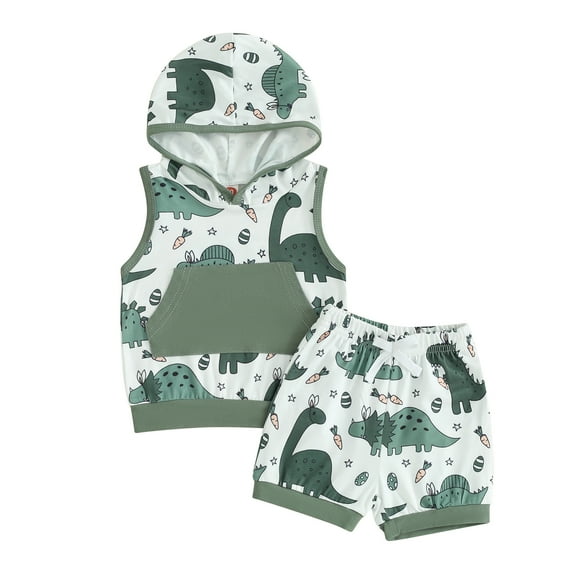 Bagilaanoe 2pcs Toddler Baby Boy Easter Outfits Shorts Set Print Sleeveless Hood Tank Tops   Shorts 6M 12M 18M 24M 3T Kids Casual Summer Clothes