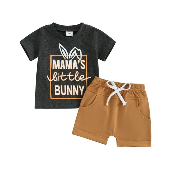 Bagilaanoe 2pcs Toddler Baby Boy Easter Outfits Shorts Set Short Sleeve Letter Print T Shirt Tops + Shorts 6M 12M 18M 24M 3T Kids Casual Summer Clothes