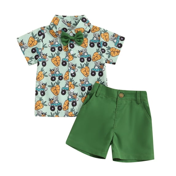 Bagilaanoe 2pcs Toddler Baby Boy Easter Outfits Shorts Set Short Sleeve Print Shirt Tops + Shorts 6M 12M 18M 24M 3T 4T Kids Casual Summer Clothes