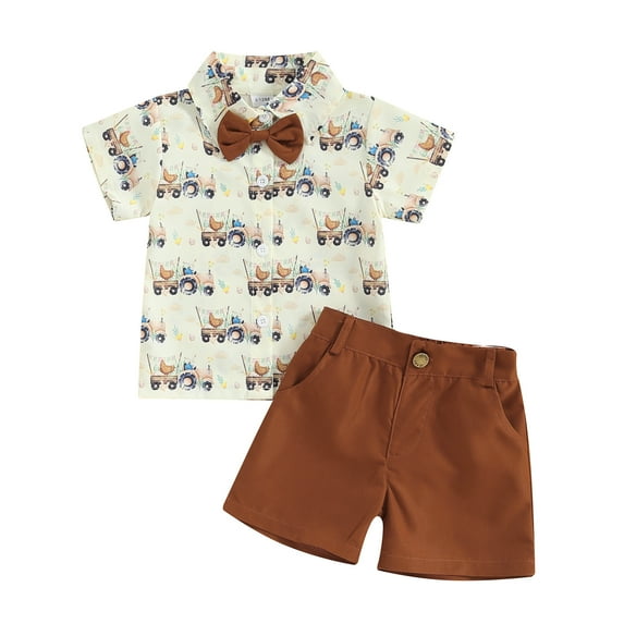 Bagilaanoe 2pcs Toddler Baby Boy Easter Outfits Shorts Set Short Sleeve Print Shirt Tops + Shorts 6M 12M 18M 24M 3T 4T Kids Casual Summer Clothes