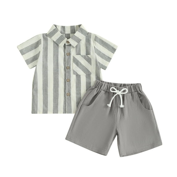 Bagilaanoe 2pcs Toddler Baby Boy Gentleman Outfits Shorts Set Short Sleeves Striped Shirt Tops + Shorts 6M 12M 18M 24M 3T Kids Casual Summer Clothes