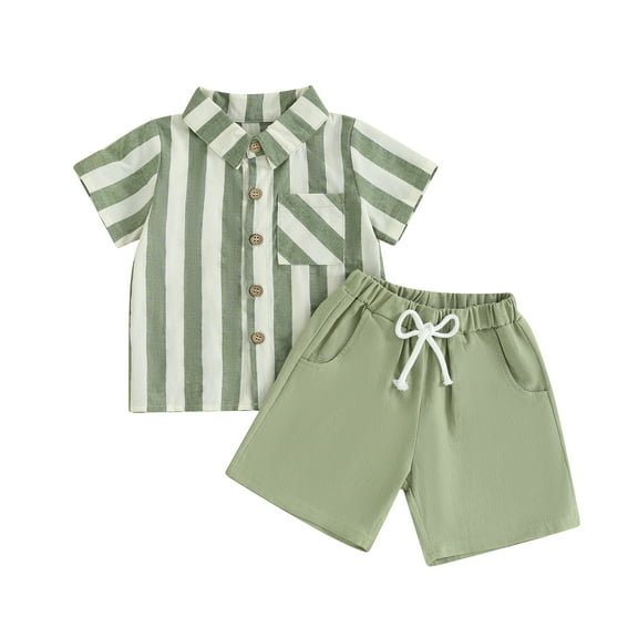 Bagilaanoe 2pcs Toddler Baby Boy Gentleman Outfits Shorts Set Short Sleeves Striped Shirt Tops + Shorts 6M 12M 18M 24M 3T Kids Casual Summer Clothes