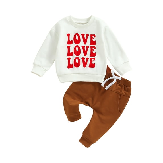 Bagilaanoe 2pcs Toddler Baby Boy Girl Long Pants Set Letter Print Long Sleeve Sweatshirt Pullover Tops + Sweatpants 6M 12M 18M 24M 3T Kids Casual Sweatsuits
