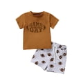 thumbnail image 1 of Bagilaanoe 2pcs Toddler Baby Boy Girl Short Pants Set Short Sleeve Letter Print T Shirt Tops + Shorts 6M 12M 18M 24M 3T 4T Kids Casual Summer Outfits, 1 of 9