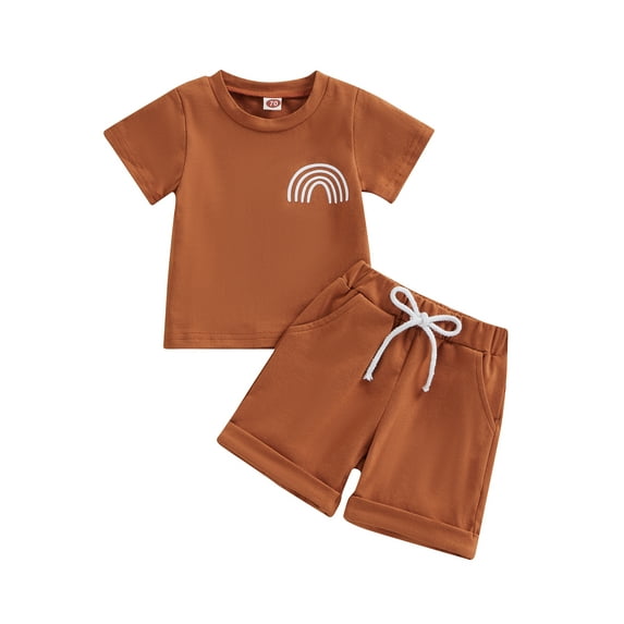 Bagilaanoe 2pcs Toddler Baby Boy Girl Short Pants Set Short Sleeve Rainbow Print T Shirt Tops + Shorts 6M 12M 18M 24M 3T 4T Kids Casual Summer Outfits