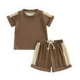 thumbnail image 1 of Bagilaanoe 2pcs Toddler Baby Boy Girl Shorts Set Contrast Color Short Sleeve T Shirt Tops + Shorts 12M 18M 24M 3T 4T 5T Kids Casual Summer Clothes, 1 of 7