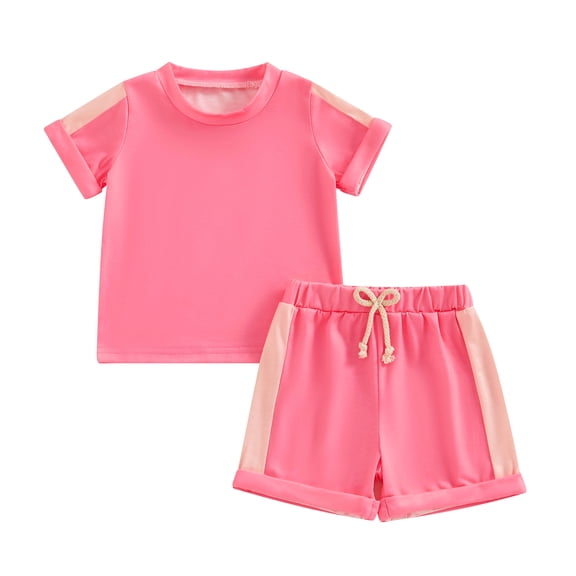 Bagilaanoe 2pcs Toddler Baby Boy Girl Shorts Set Contrast Color Short Sleeve T Shirt Tops Shorts 12M 18M 24M 3T 4T 5T Kids Casual Summer Clothes