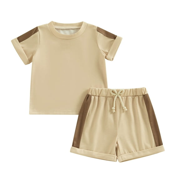 Bagilaanoe 2pcs Toddler Baby Boy Girl Shorts Set Contrast Color Short Sleeve T Shirt Tops   Shorts 12M 18M 24M 3T 4T 5T Kids Casual Summer Clothes