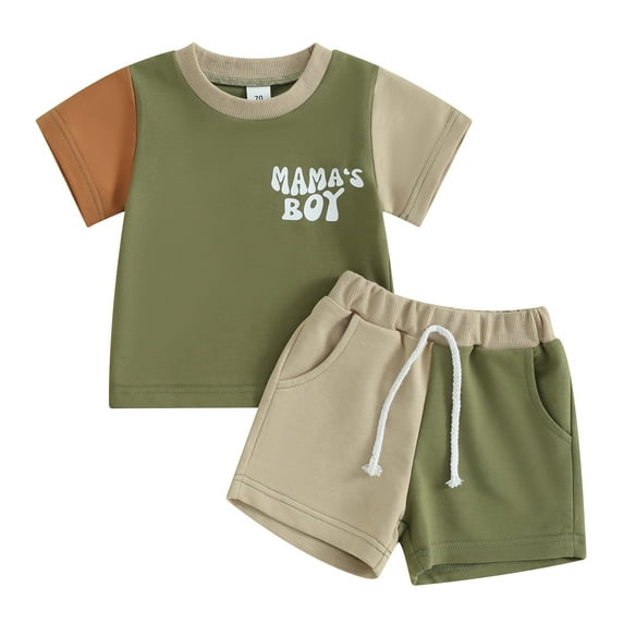 Bagilaanoe 2pcs Toddler Baby Boy Girl Shorts Set Contrast Color Short Sleeve T Shirt Tops + Shorts 6M 12M 18M 24M 3T Kids Casual Summer Clothes