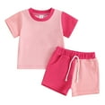 thumbnail image 1 of Bagilaanoe 2pcs Toddler Baby Boy Girl Shorts Set Contrast Color Short Sleeve T Shirt Tops + Shorts 6M 12M 18M 24M 3T Kids Casual Summer Clothes, 1 of 8