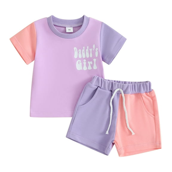 Bagilaanoe 2pcs Toddler Baby Boy Girl Shorts Set Contrast Color Short Sleeve T Shirt Tops Shorts 6M 12M 18M 24M 3T Kids Casual Summer Clothes