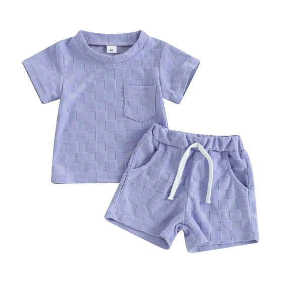 Bagilaanoe 2pcs Toddler Baby Boy Girl Shorts Set Short Sleeve Checkerboard T Shirt Tops Shorts 6M 12M 18M 24M 3T Kids Casual Summer Clothes
