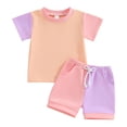 thumbnail image 1 of Bagilaanoe 2pcs Toddler Baby Boy Girl Shorts Set Short Sleeve Contrast Color T Shirt Tops + Shorts 6M 12M 18M 24M 3T Kids Casual Summer Clothes, 1 of 7