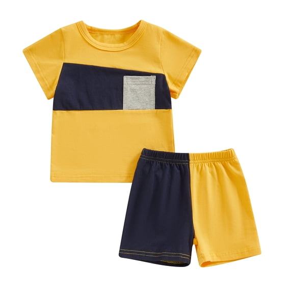 Bagilaanoe 2pcs Toddler Baby Boy Girl Shorts Set Short Sleeve Contrast Color T Shirt Tops + Shorts 6M 12M 18M 24M 3T Kids Casual Summer Clothes