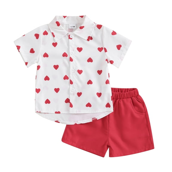Bagilaanoe 2pcs Toddler Baby Boy Girl Shorts Set Short Sleeve Heart Print Shirt Tops   Shorts 12M 18M 24M 3T 4T 5T Kids Casual Summer Clothes