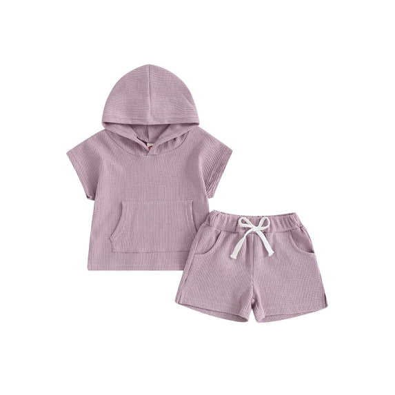 Bagilaanoe 2pcs Toddler Baby Boy Girl Shorts Set Short Sleeve Hooded Tops + Shorts 6M 12M 18M 24M 3T 4T Kids Casual Summer Clothes
