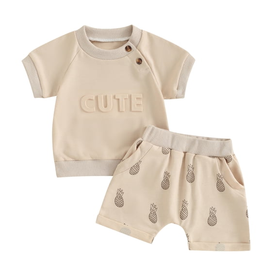Bagilaanoe 2pcs Toddler Baby Boy Girl Shorts Set Short Sleeve Letter Print T Shirt Tops + Shorts 6M 12M 18M 24M 3T Kids Casual Summer Clothes