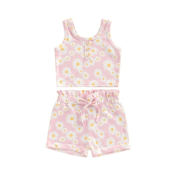 Bagilaanoe 2pcs Toddler Baby Boy Girl Shorts Set Sleeveless Flower Print Tank Tops + Shorts 6M 12M 18M 24M 3T 4T Kids Casual Summer Clothes