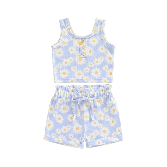 Bagilaanoe 2pcs Toddler Baby Boy Girl Shorts Set Sleeveless Flower Print Tank Tops + Shorts 6M 12M 18M 24M 3T 4T Kids Casual Summer Clothes