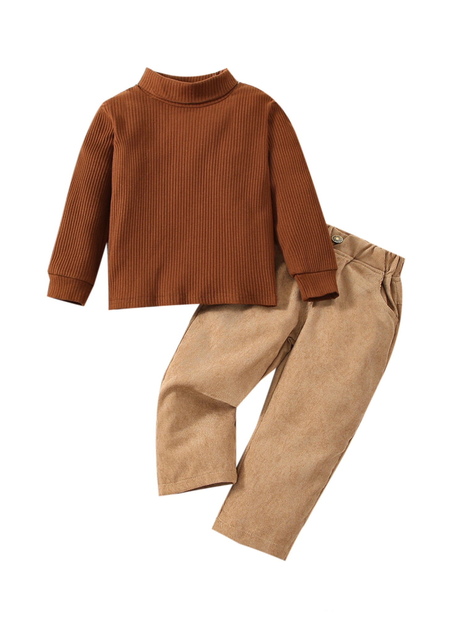 Bagilaanoe 2pcs Toddler Baby Boy Long Pants Set Knitted Ribbed