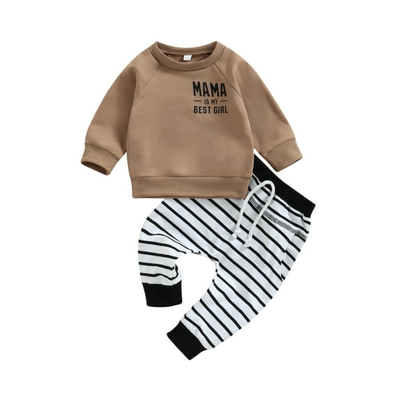 Bagilaanoe 2pcs Toddler Baby Boy Long Pants Set Letter Print Long Sleeve T Shirts Tops   Striped Trousers 6M 12M 18M 24M 3T Kids Casual Outfits