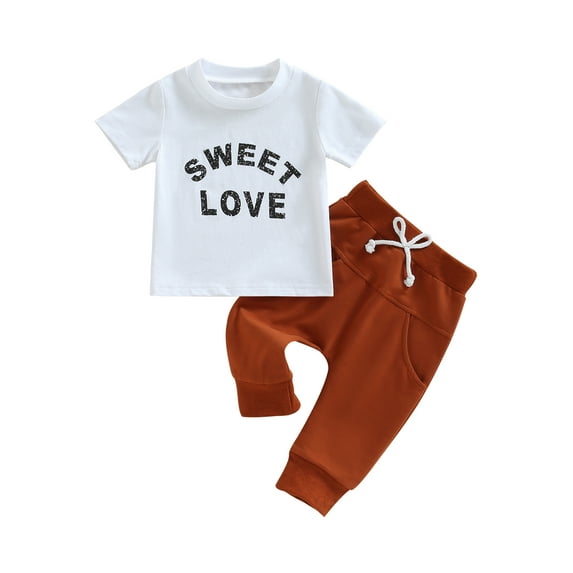 Bagilaanoe 2pcs Toddler Baby Boy Long Pants Set Letter Print Short Sleeve T-Shirt Tops + Trousers 6M 12M 18M 24M 3T Kids Casual Outfits