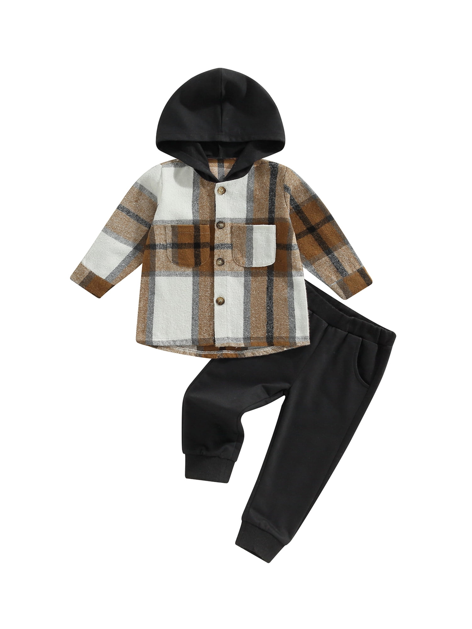 Bagilaanoe 2pcs Toddler Baby Boy Long Pants Set Plaid Print Long Sleeve