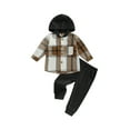 thumbnail image 1 of Bagilaanoe 2pcs Toddler Baby Boy Long Pants Set Plaid Print Long Sleeve Hood Shirt + Trousers 1T 2T 3T 4T 5T 6T Kid Casual Outfits, 1 of 8