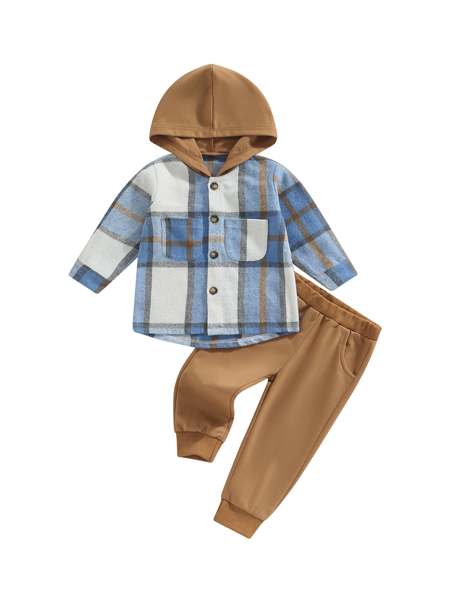 Trendy Baby Boy Denim and Plaid Shirt Set