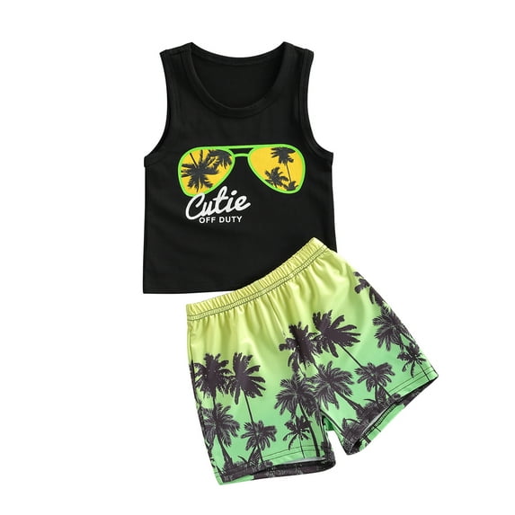Bagilaanoe 2pcs Toddler Baby Boy Short Pants Letter Print Sleeveless Vest Tops + Shorts 6M 12M 2T 3T 4T Kids Casual Summer Beach Outfits