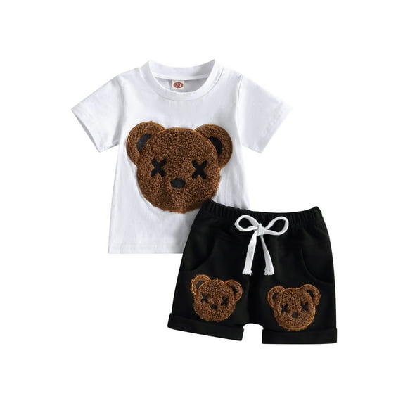 Bagilaanoe 2pcs Toddler Baby Boy Short Pants Set Cartoon Pattern Short Sleeve T-shirt Tops + Shorts 6M 12M 18M 24M 3T Kids Casual Summer Outfits